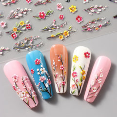 Brtavizvy floral decals on gel extensions showing seamless adhesion and finish