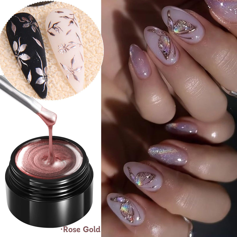 Brtavizvy rose gold brush stroke on nail illustrating easy spread and glossy shimmer
