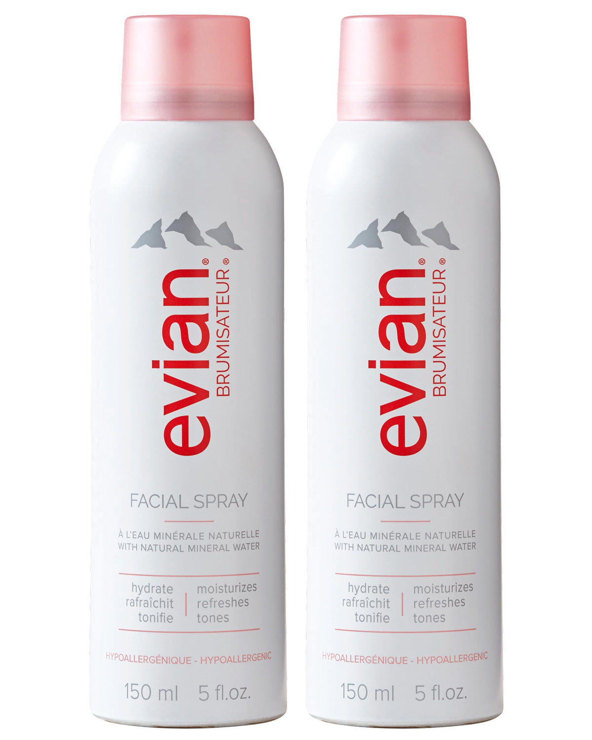 BRUMISATEUR Evian front packaging shows twin cans for convenient hydration