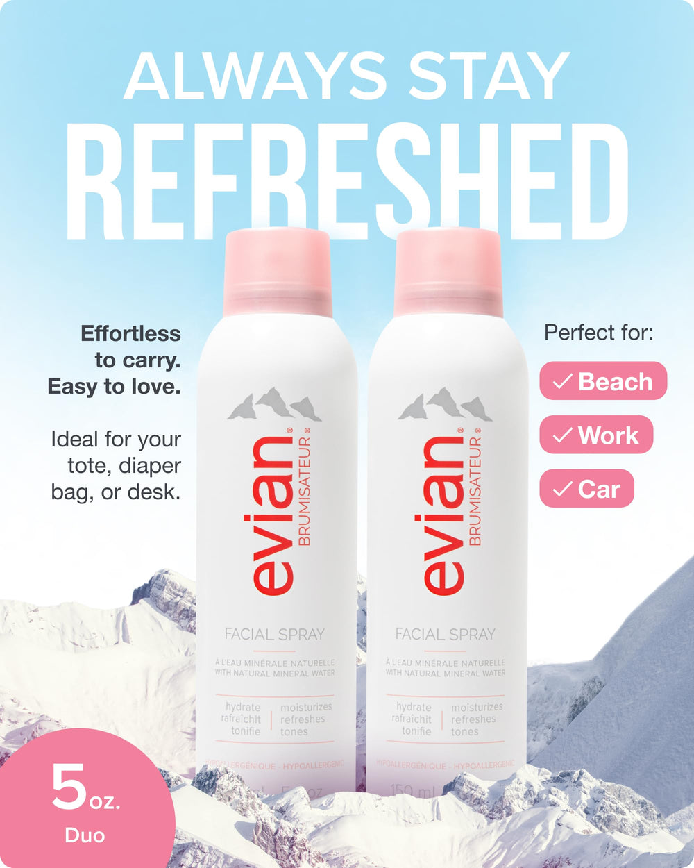 BRUMISATEUR Evian nozzle close-up highlighting fine mist delivery benefit