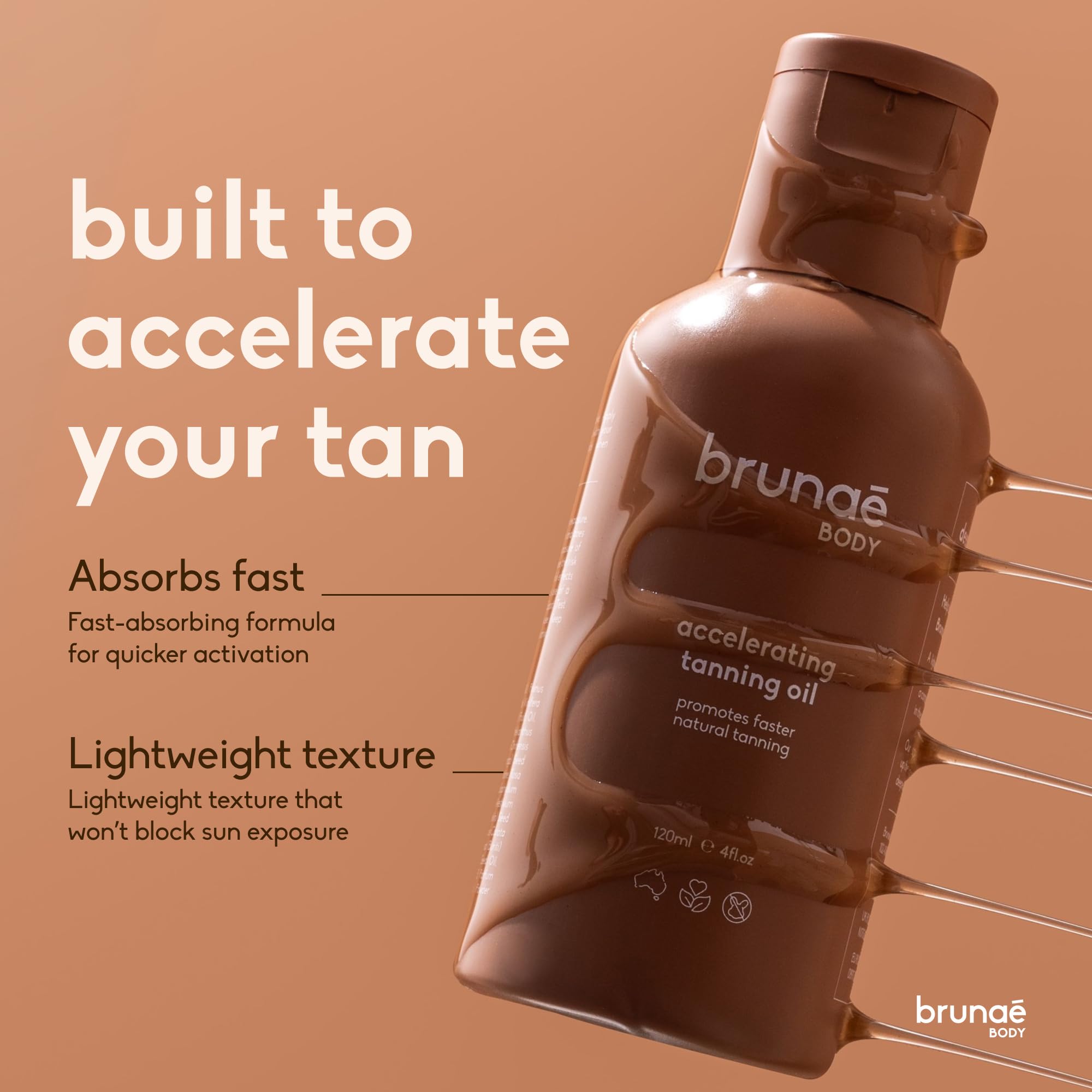 brunae body applying oil to hand demonstrating smooth, even coverage