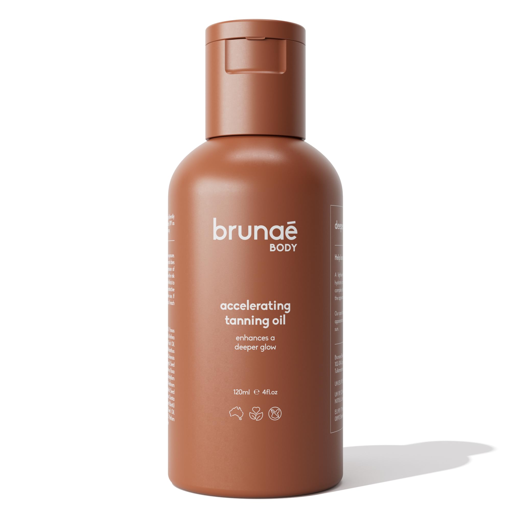 brunae body front bottle shot showing packaging and fast tanning benefit