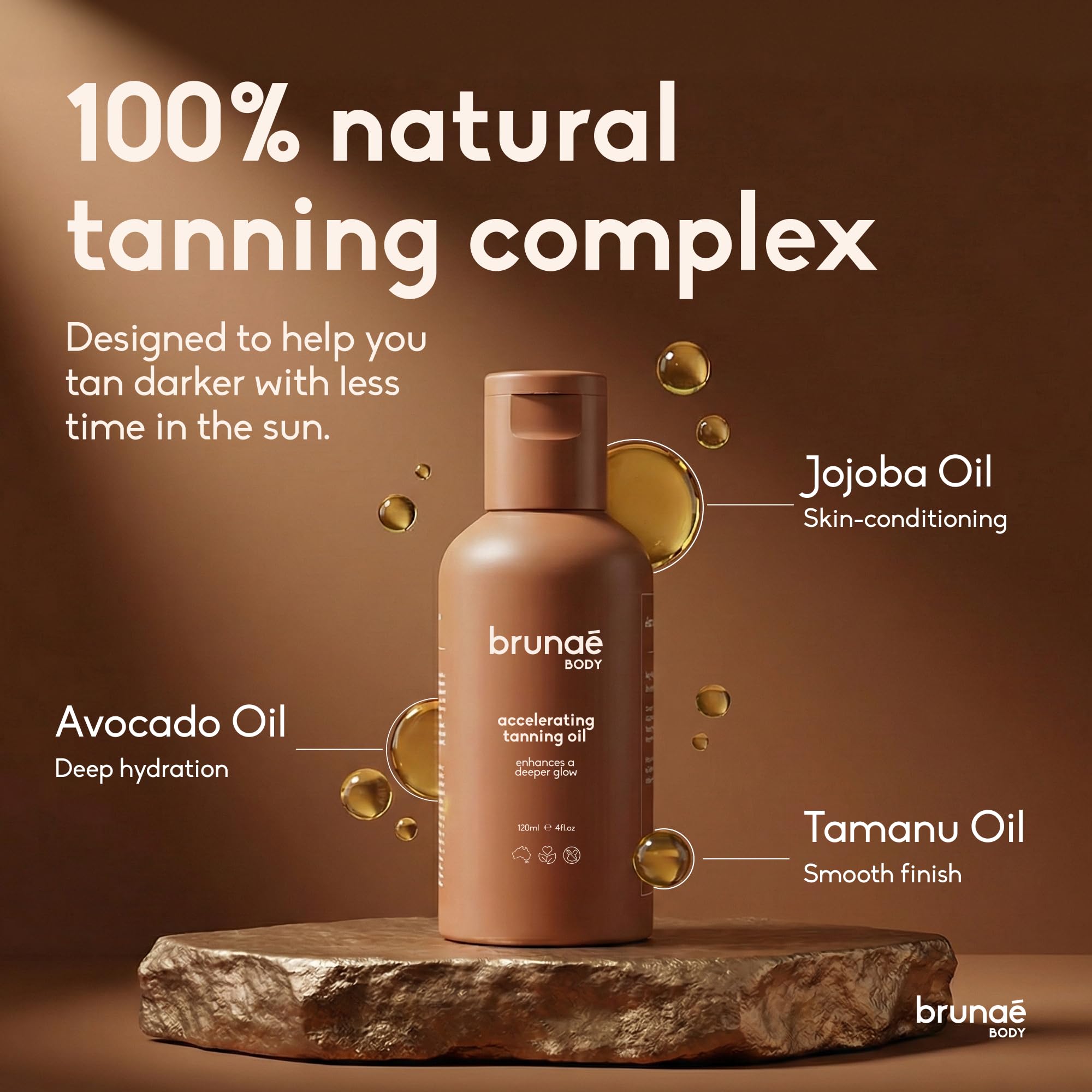 brunae body used on skin at beach illustrating deeper, natural-looking tan