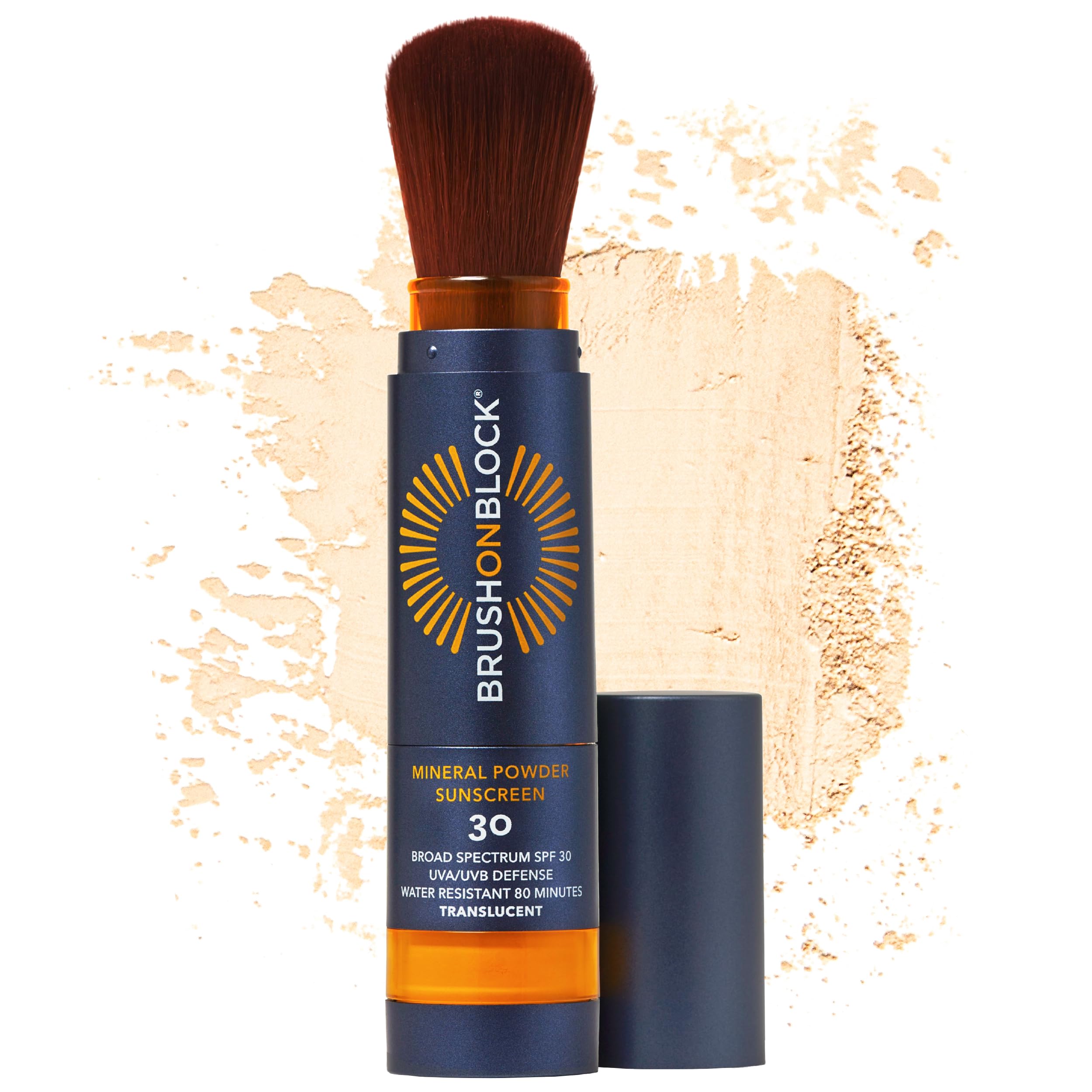 Brush On Block front packaging showing compact brush and brand for convenient protection