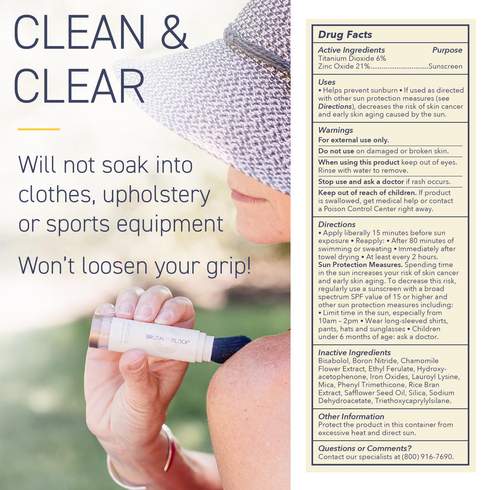 Brush On Block label and ingredients highlighting mineral actives and reef-friendly benefit