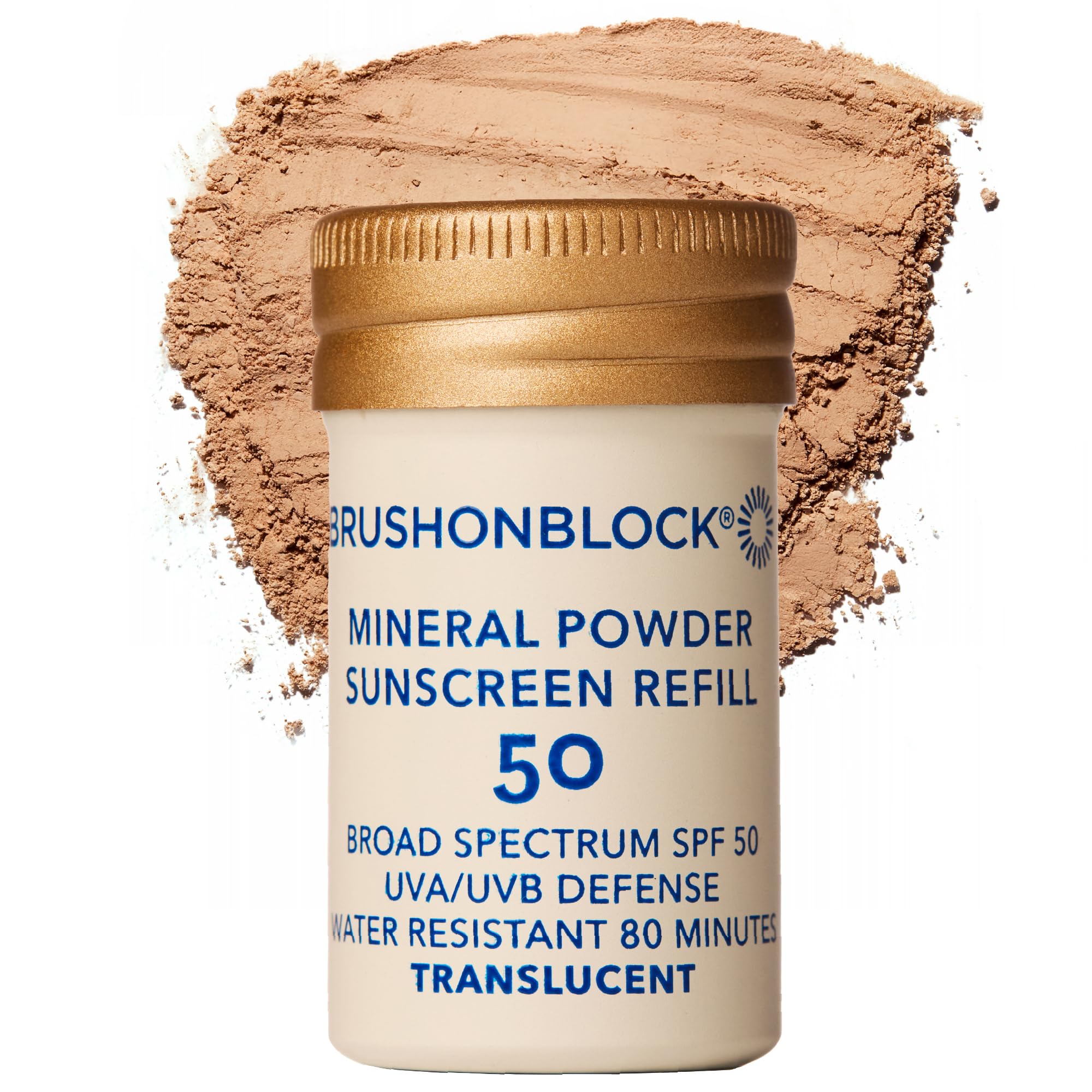 Brush On Block refill pouch showing front and branding, easy refill benefit