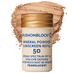 Brush On Block refill pouch showing front and branding, easy refill benefit