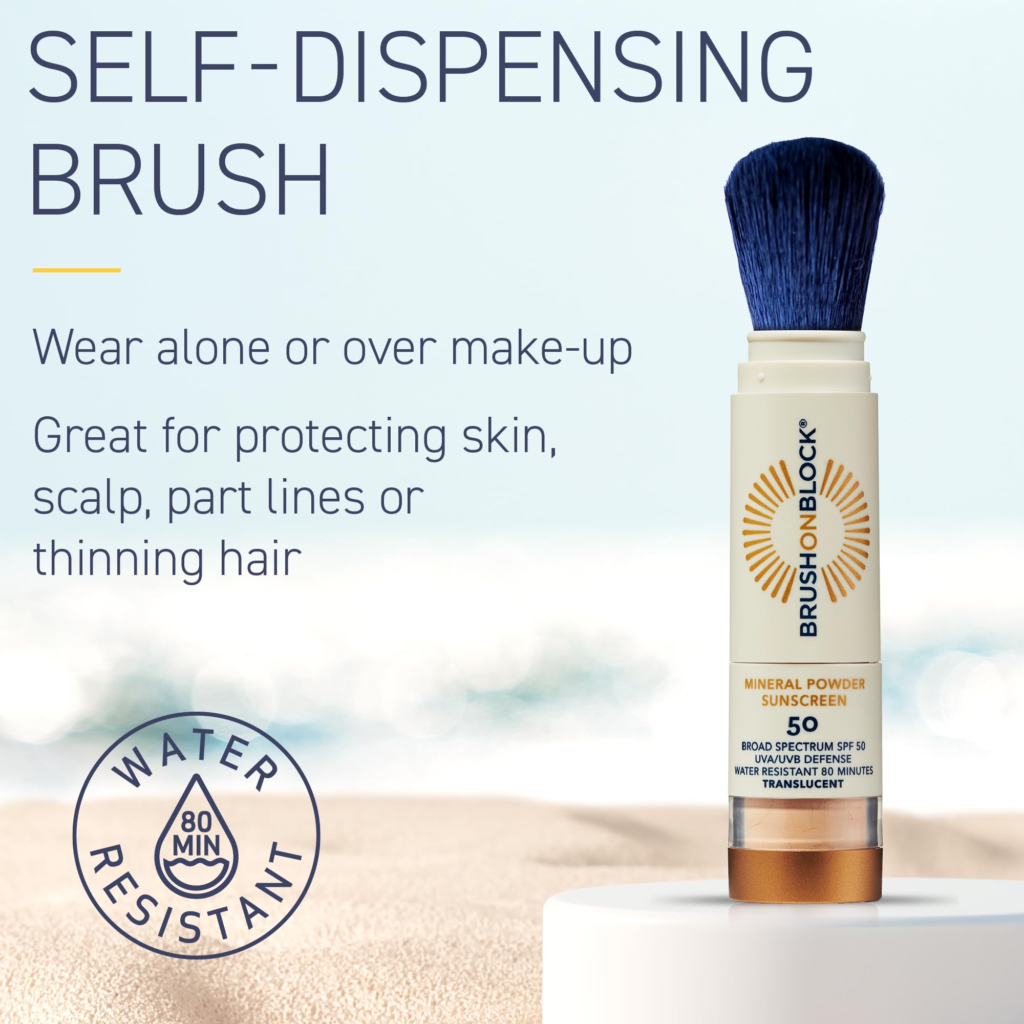 Brush On Block powder texture swipe illustrating fine mineral particles for sheer coverage