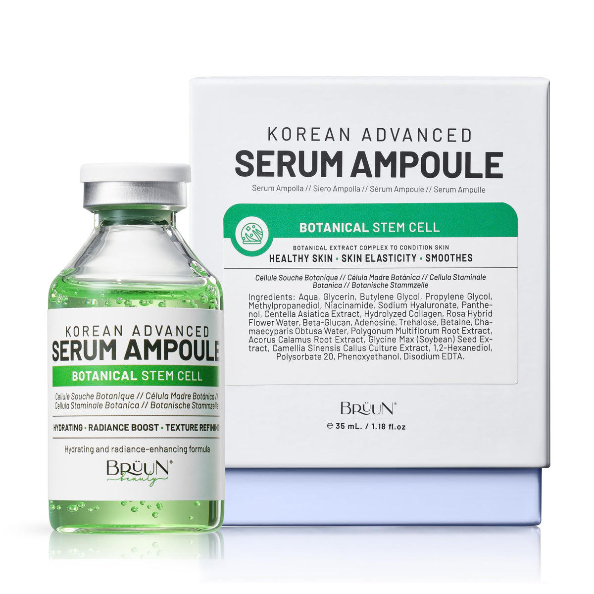 BRÜUN ampoule front packaging showing bottle and label for product clarity and trust