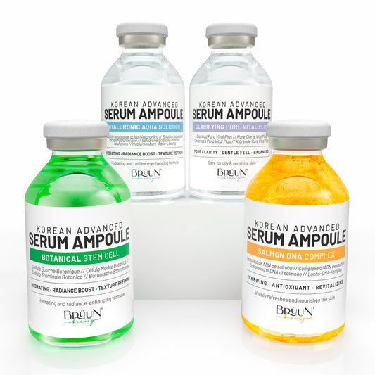 BRÜUN front packaging showing the four booster ampules and kit benefits
