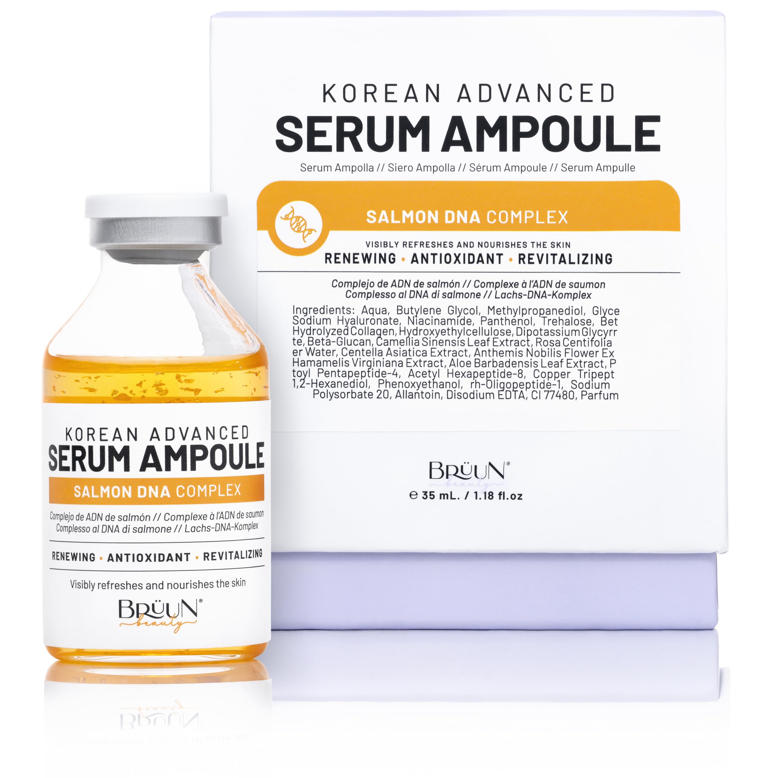BRÜUN front packaging showing bottle and ampoule for clear product identification and trust