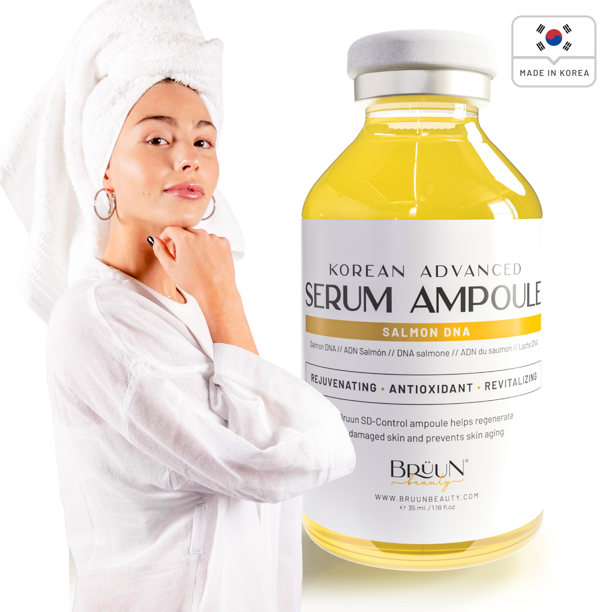 BRÜUN serum dropper releasing liquid to show lightweight texture and quick absorption