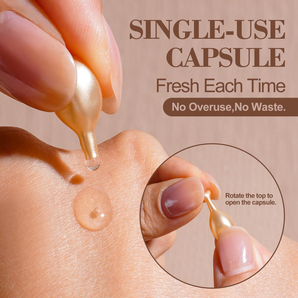 BS-MALL capsules opened showing golden serum and preserved vitamin E potency