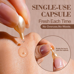 BS-MALL capsules opened showing golden serum and preserved vitamin E potency