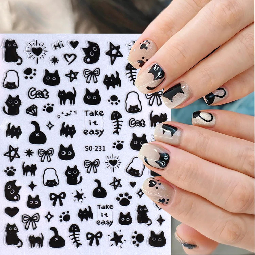 BSBTBZ cat nail sticker applied on a fingernail demonstrating quick, neat DIY result