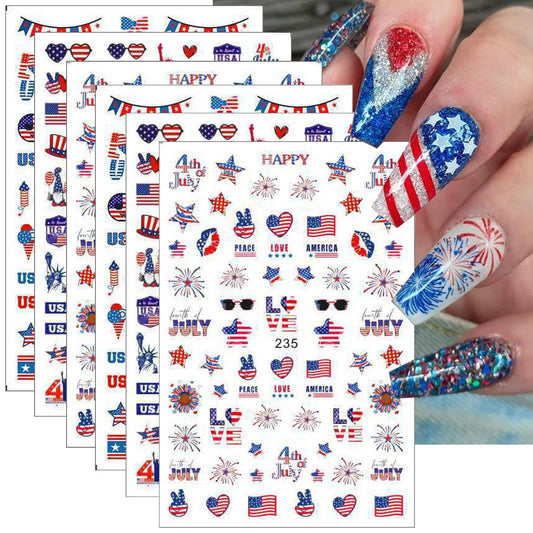 BSBTBZ front packaging showing six patriotic nail sticker sheets for easy gifting