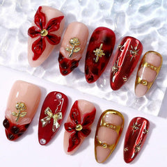 BSBTBZ front view of packaged 24-piece almond wine red nails showing luxury finish
