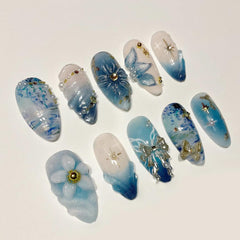 BSBTBZ front packaging of 30 blue almond press-on nails showing full set advantage