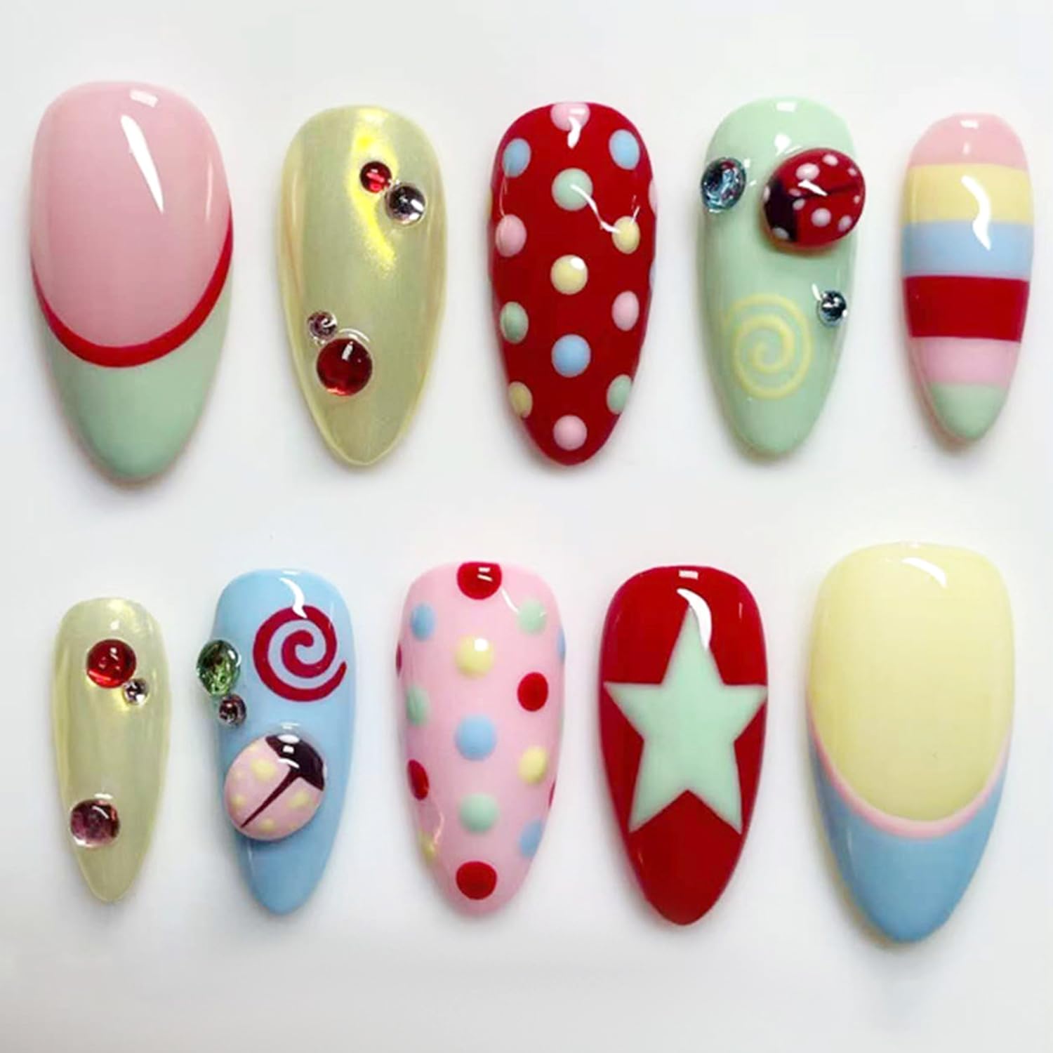 BSBTBZ front packaging showing colorful almond press-on nails and convenience