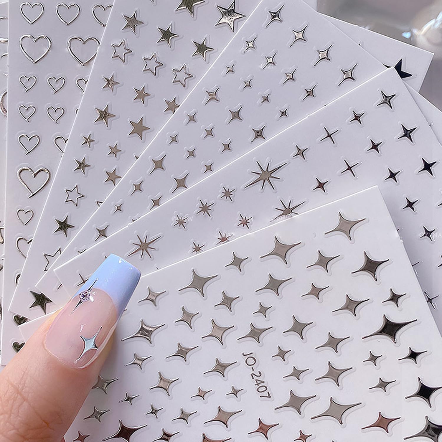 BSBTBZ front view of six silver sticker sheets showing full pattern selection and convenience
