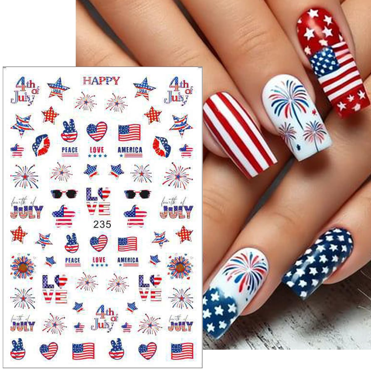BSBTBZ hand with acrylic nails wearing stickers illustrating fast salon-quality look