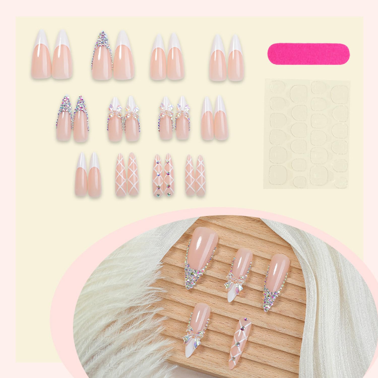 BSBTBZ side profile of long stiletto shape demonstrating glossy white French tips