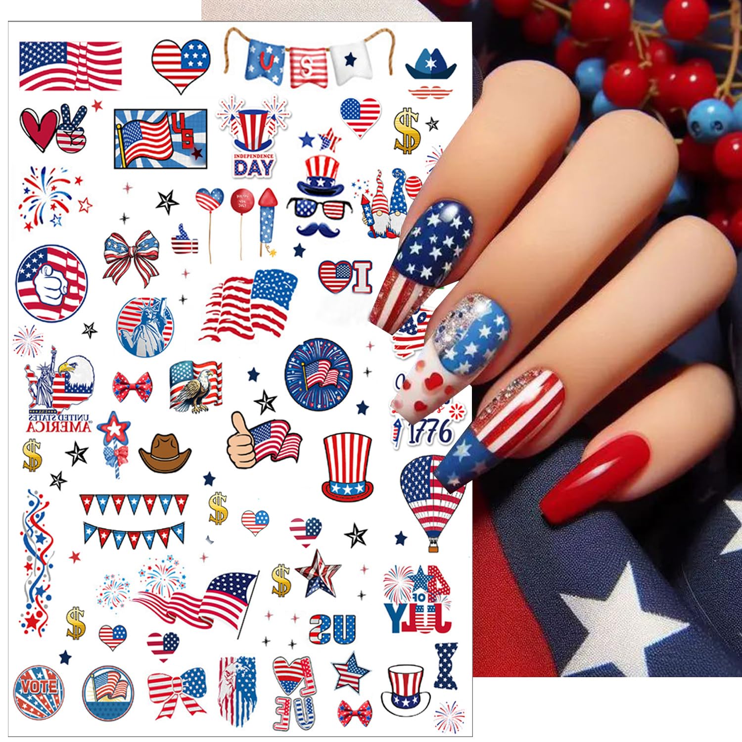 BSBTBZ stickers applied on acrylic nails demonstrating easy salon-ready look