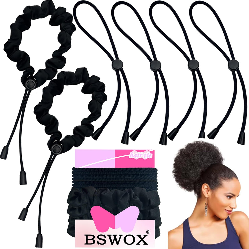 Bswox front pack showing six satin hair ties, durable and versatile