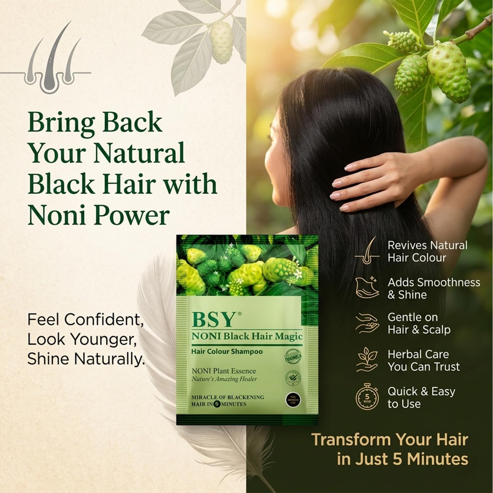 BSY Noni before and after comparison showing visible gray coverage