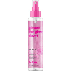 B.TAN bottle front view showing clear facial tan mist for easy glow
