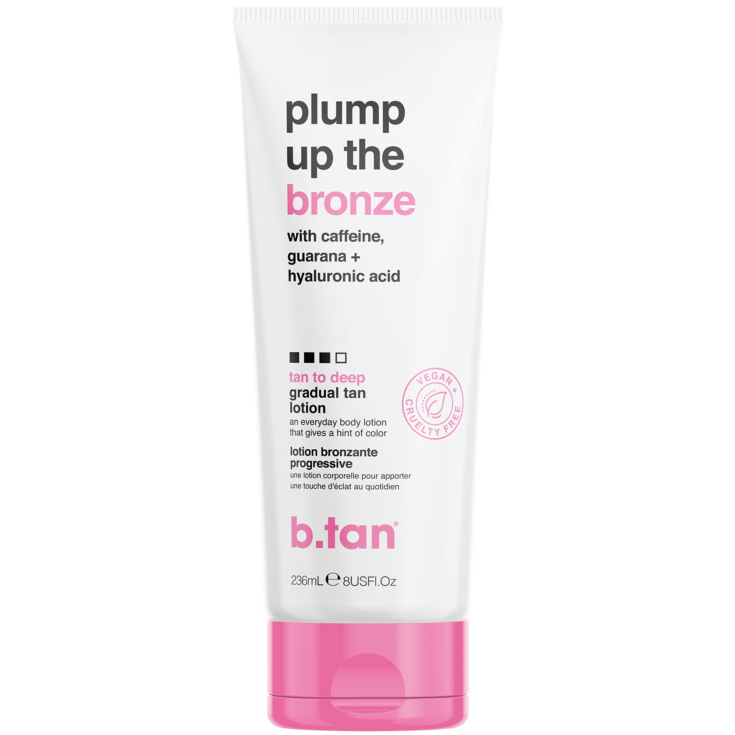 B.TAN front bottle view showing product design and deep tan benefits