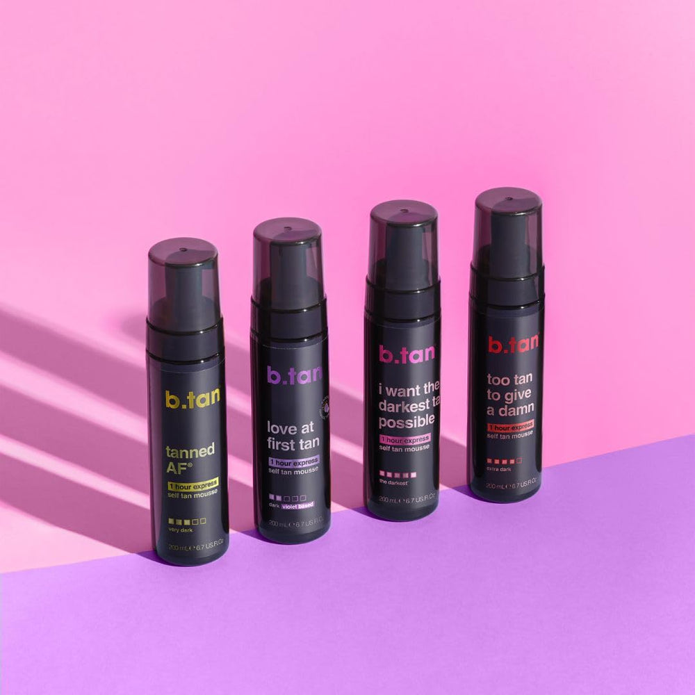 B.TAN ingredient list close-up with vegan and cruelty-free badges