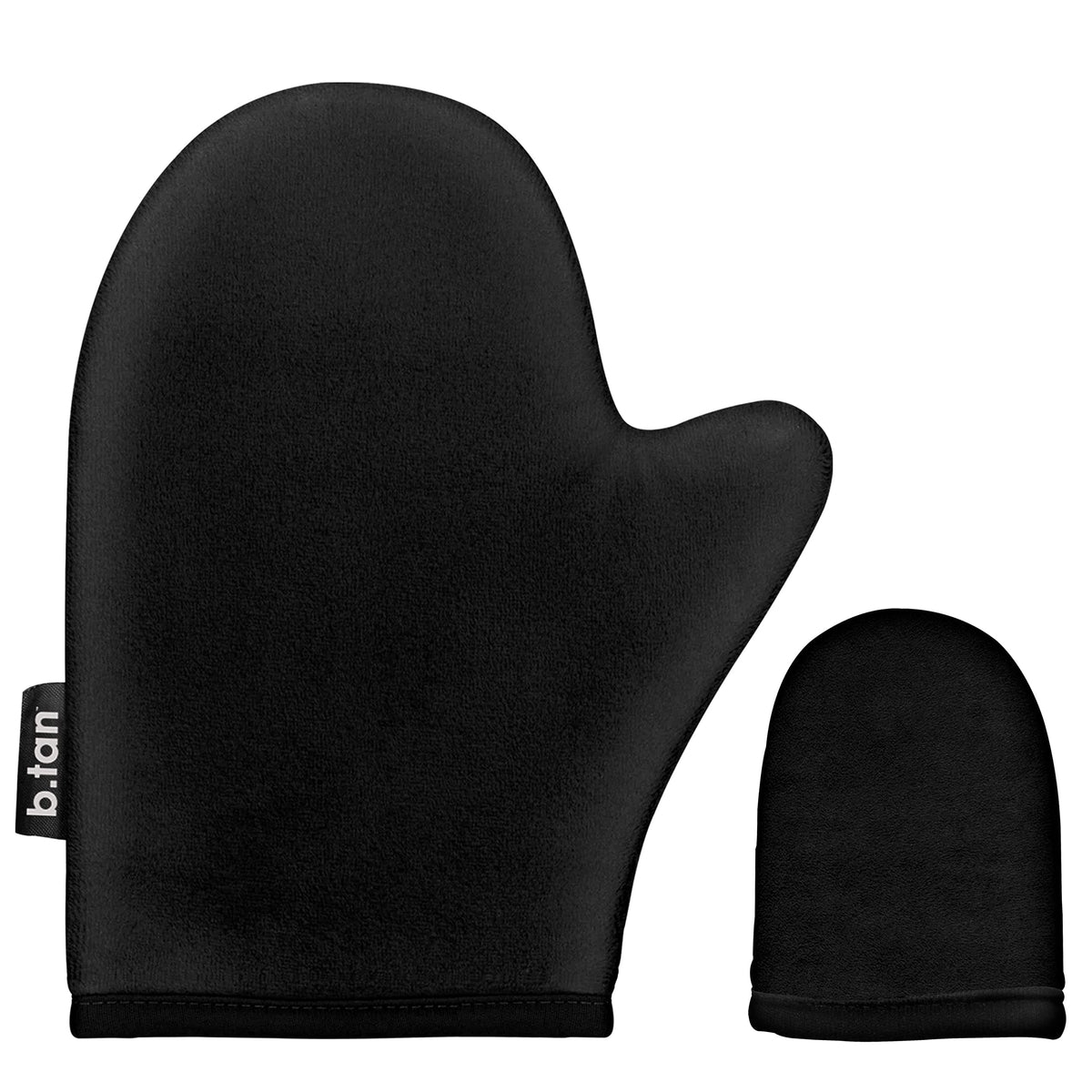 B.TAN front view of face and body mitts showing pair for even application