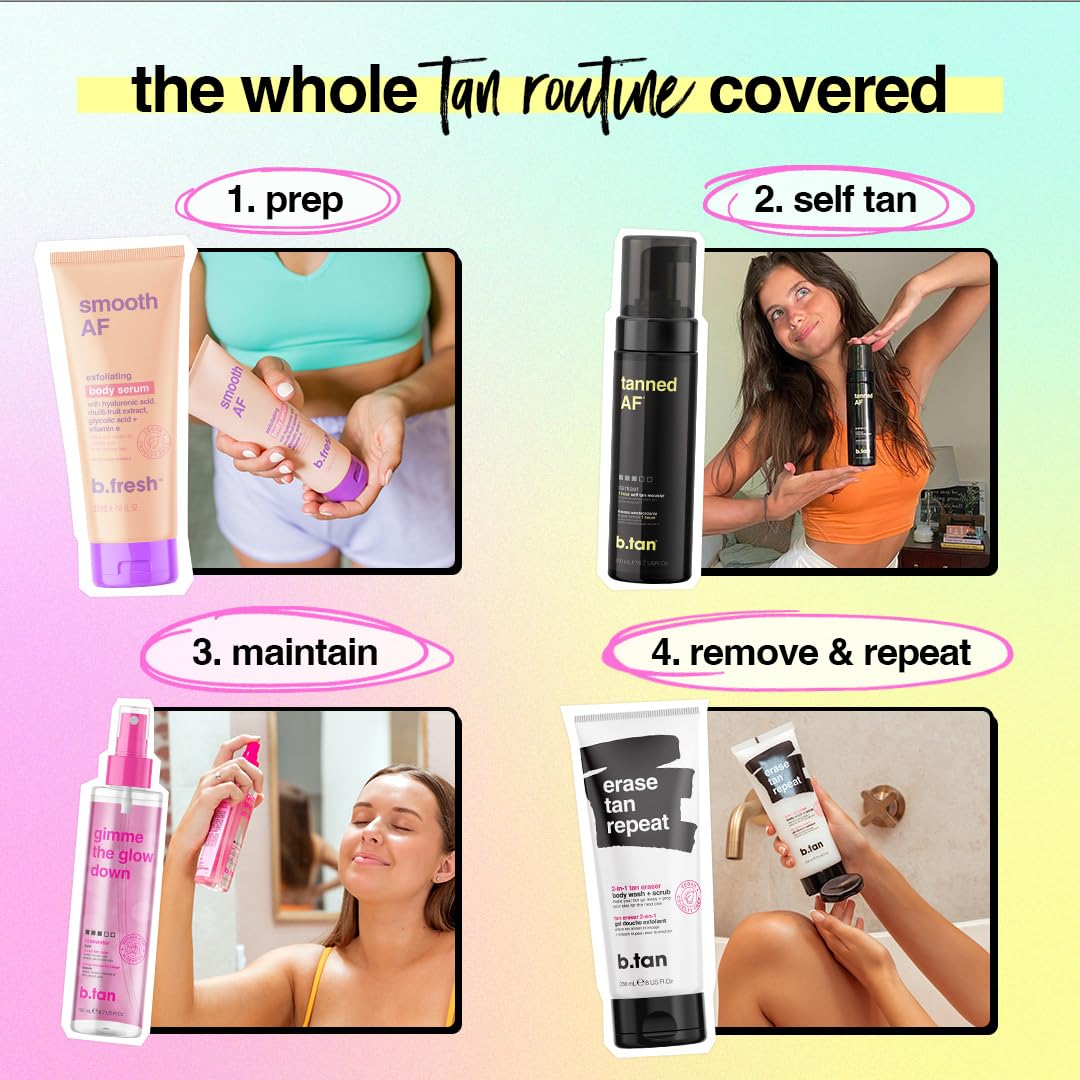 B.TAN 3 fl oz bottle next to common items to show size
