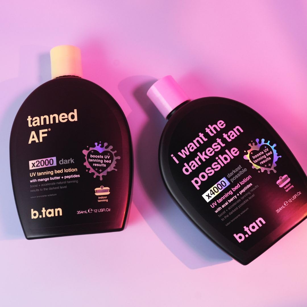 B.TAN bottle next to hand for scale, showing convenient 12 fl oz travel-friendly size