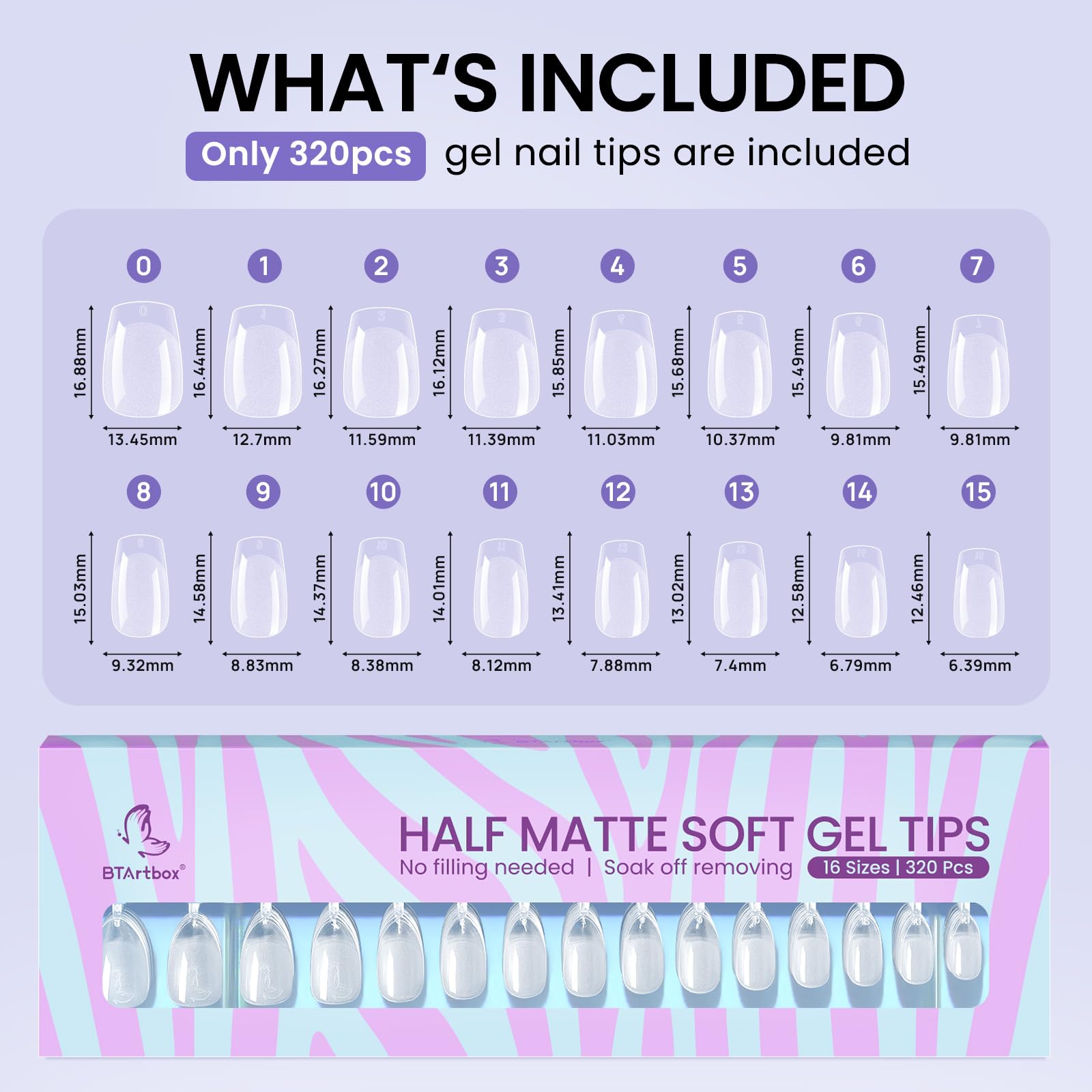 BTArtbox laid out tips displaying all 16 sizes for selection