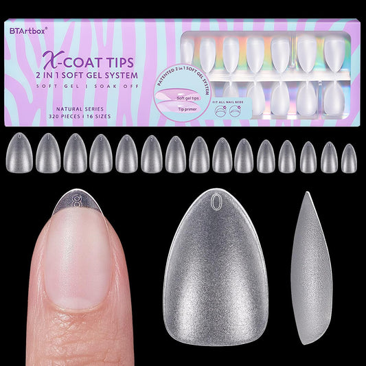 BTArtbox front packaging showing 320 short almond gel tips for quick application