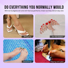 BTArtbox lifestyle image of feet in sandals on sand showing durable summer wear