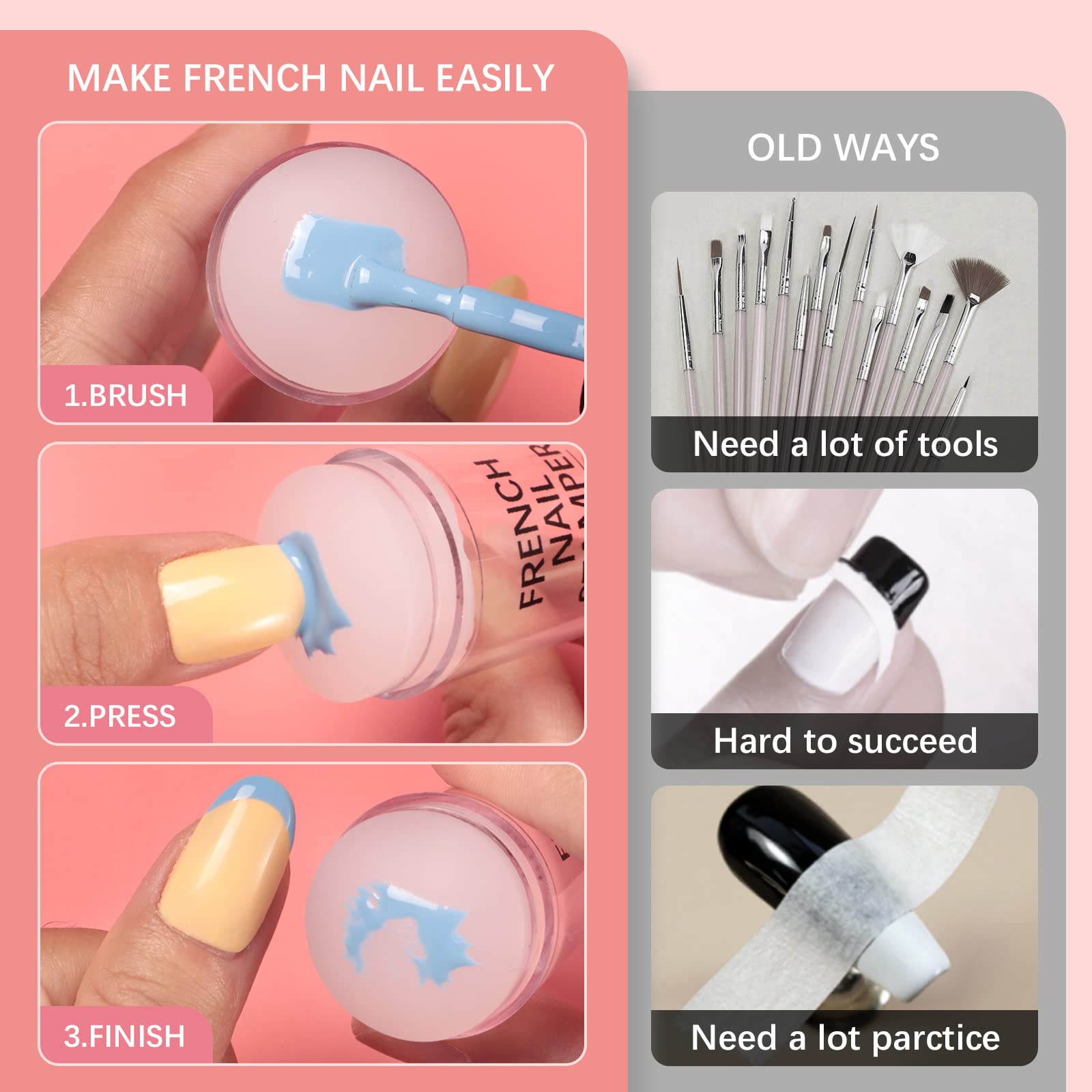 BTArtbox stamper in use creating a French tip illustrating precise, even polish transfer