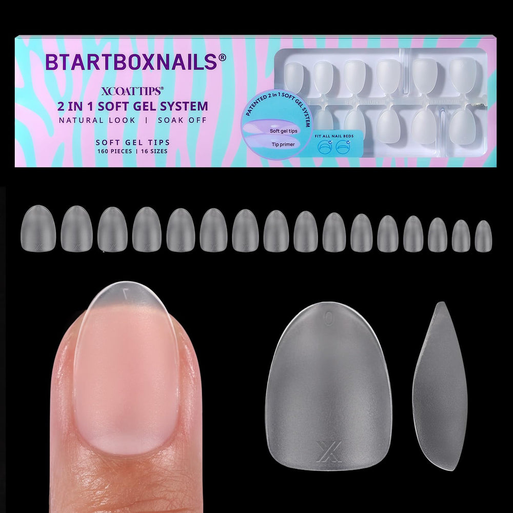 BTArtboxnails front packaging showing 160 clear almond tips and value set