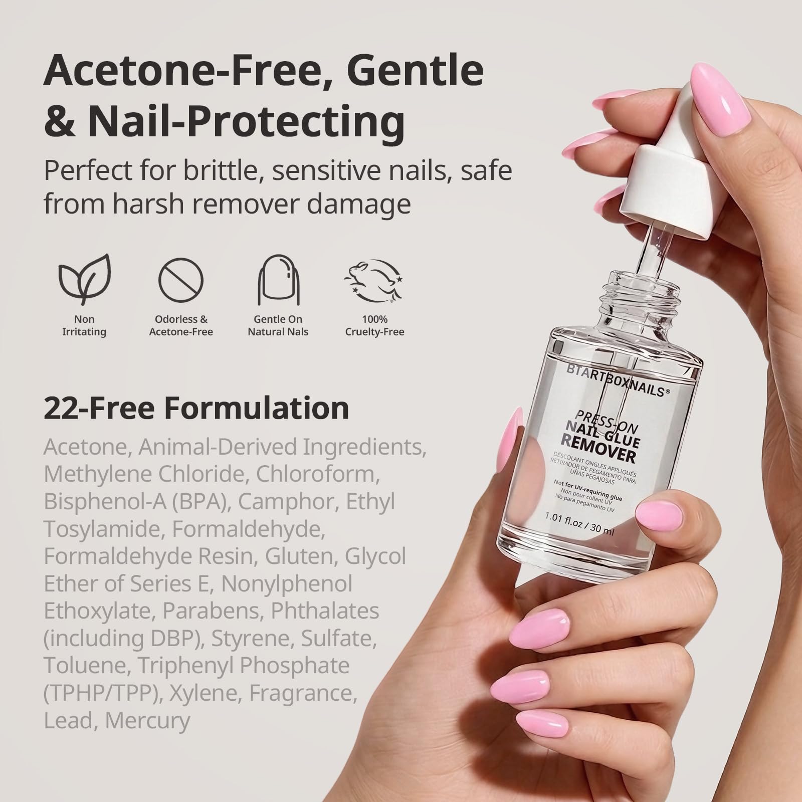 BTArtboxnails clear serum texture close-up highlighting gentle, non-irritating formula