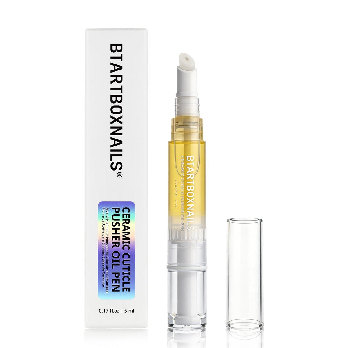 BTARTBOXNAILS front packaging showing compact cuticle pen and product benefits