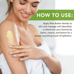 Btefls shea butter next to hand to show 7.8 oz scale and single-ingredient option