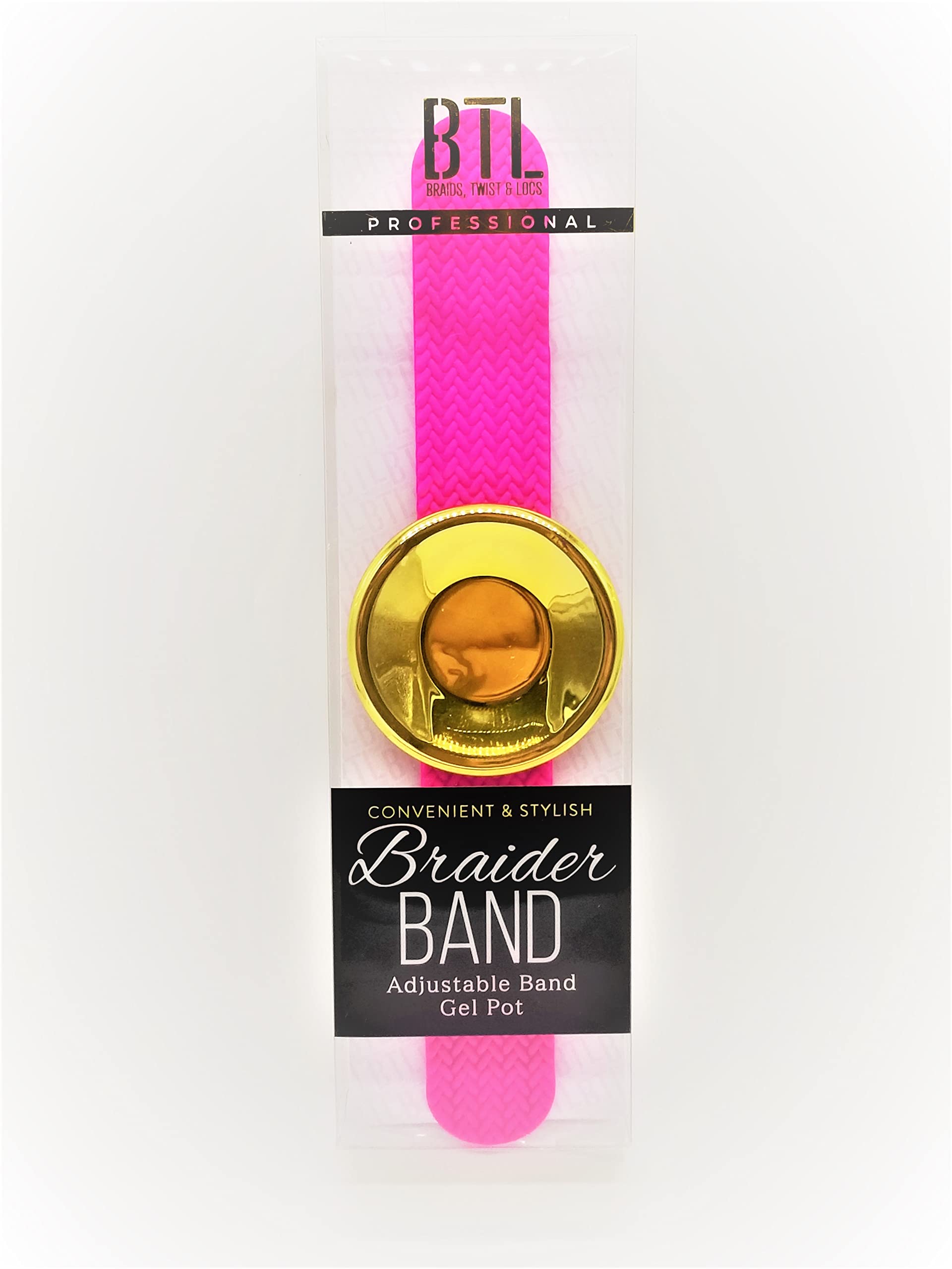 BTL pot front view showing label and compact design for travel-friendly braid styling