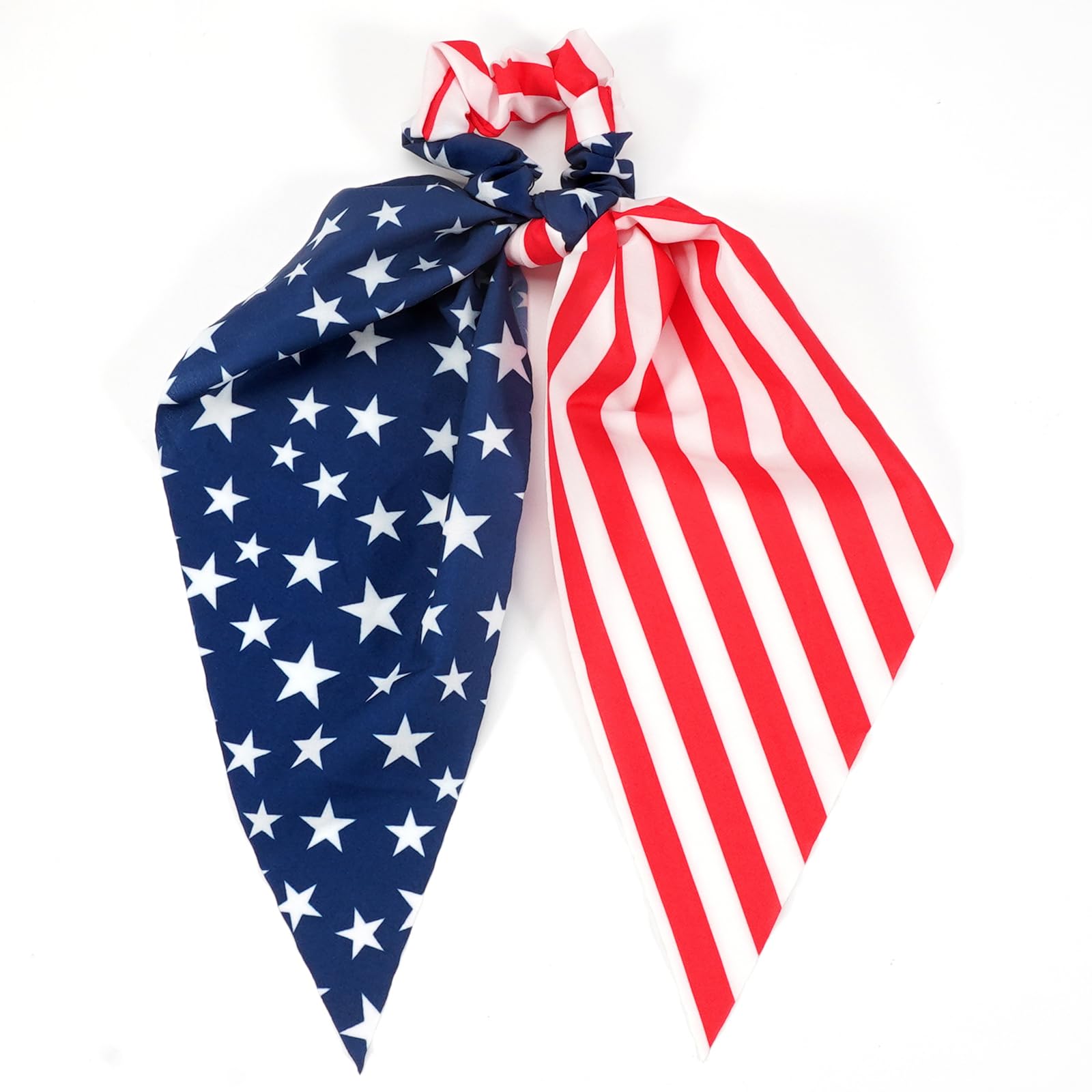 Budsmile flag scrunchie front view showing patriotic design and versatile hold