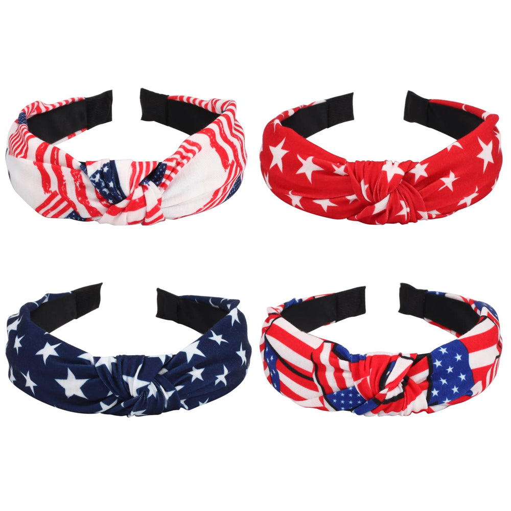 Budsmile four headbands arranged showing flag print and wide band for festive style