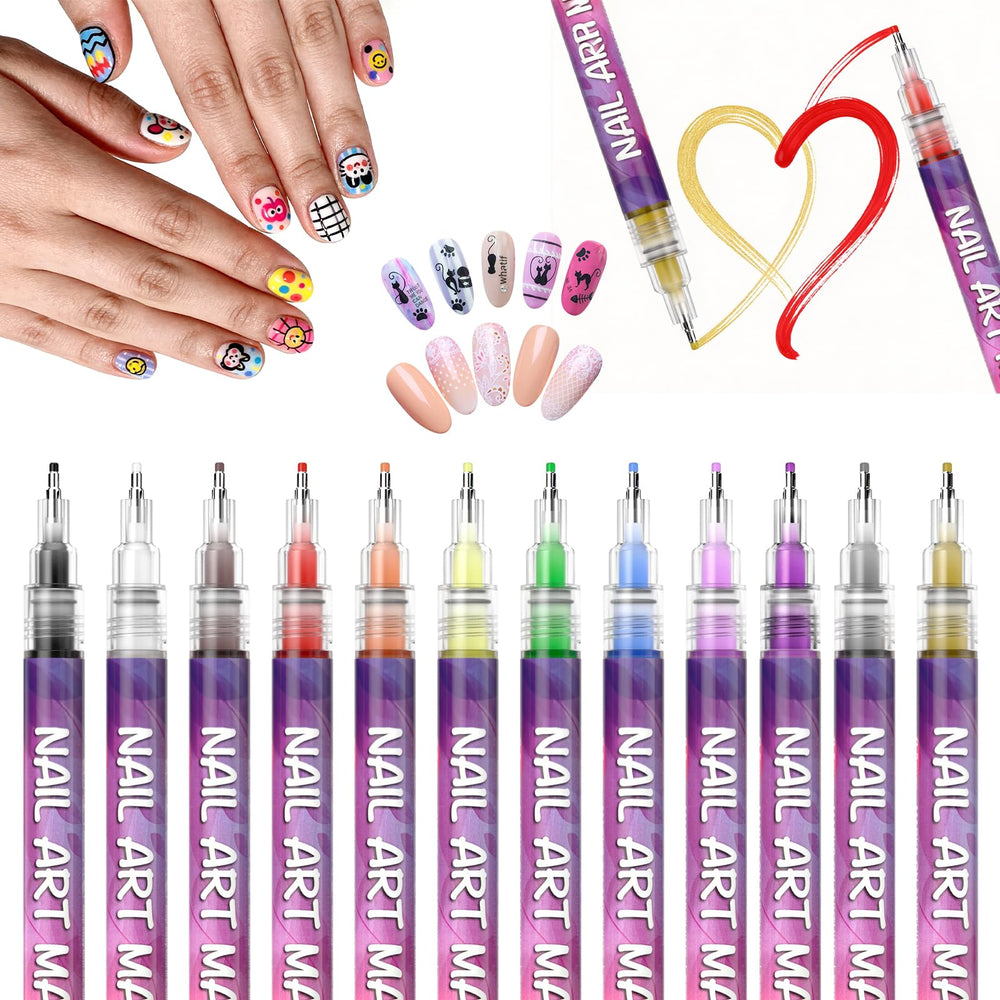 BUENIN front packaging showcasing 12-color nail art pen set and easy selection benefit