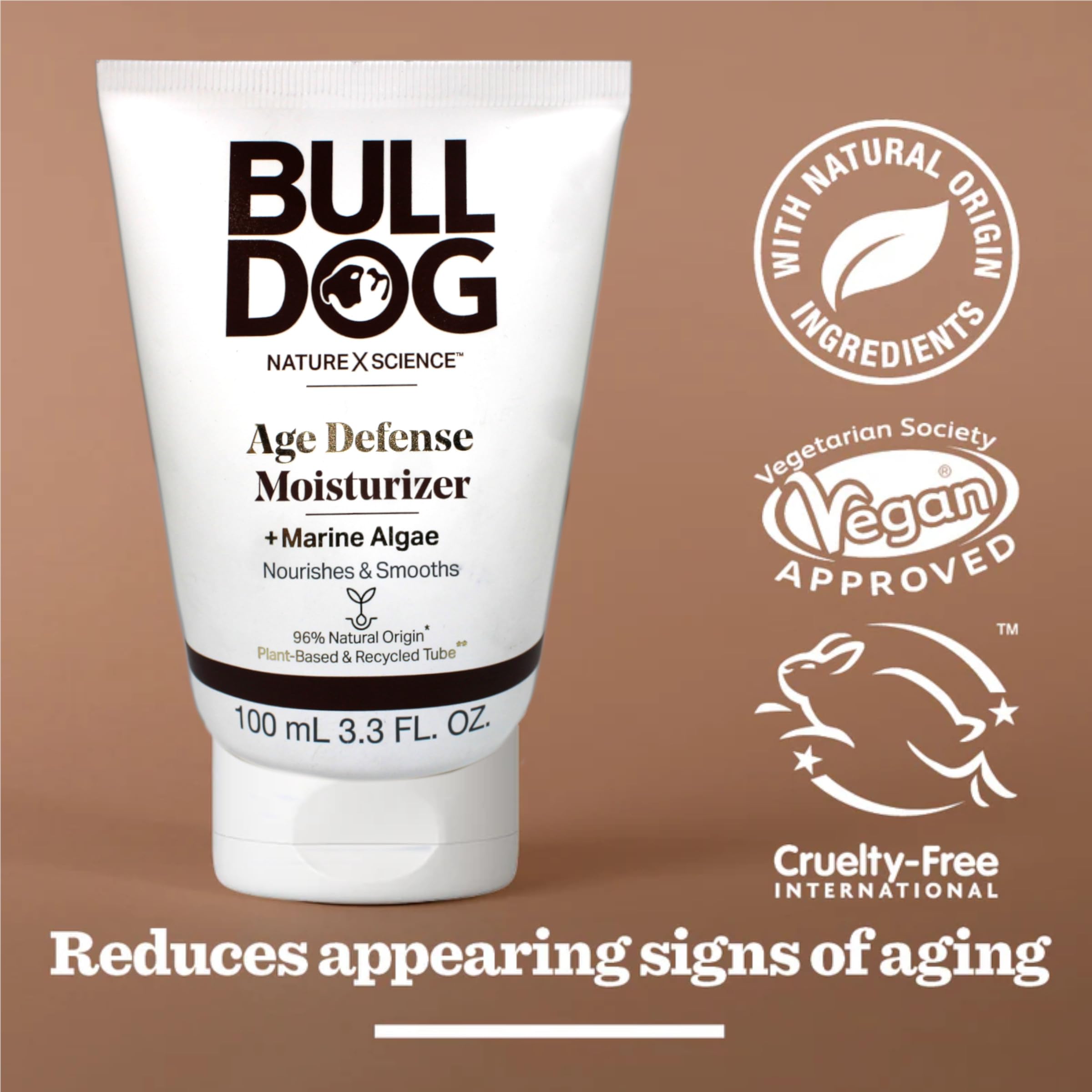 Bulldog flatlay of ingredients showing natural oil and seed components