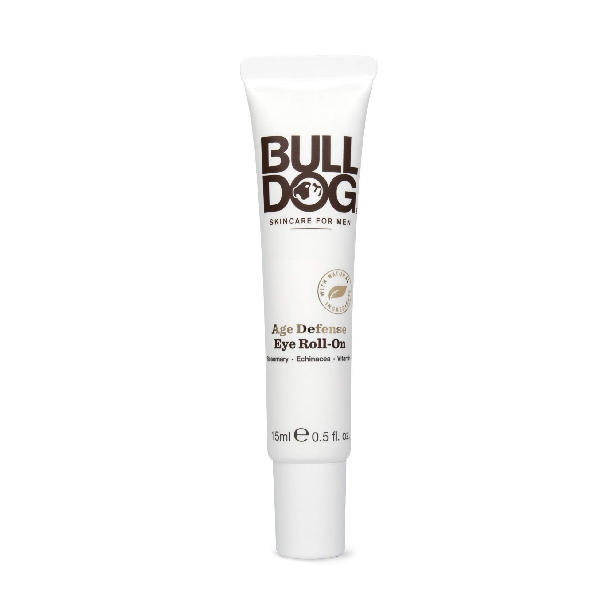 Bulldog eye roll-on front packaging shows compact 0.5 oz size and branding benefit