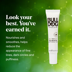 Bulldog product in use during morning routine delivering depuffing and brightening benefit